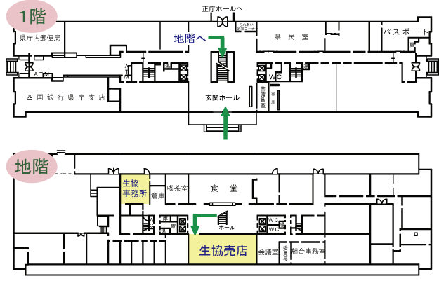 県庁生協・本庁売店　庁内見取り図